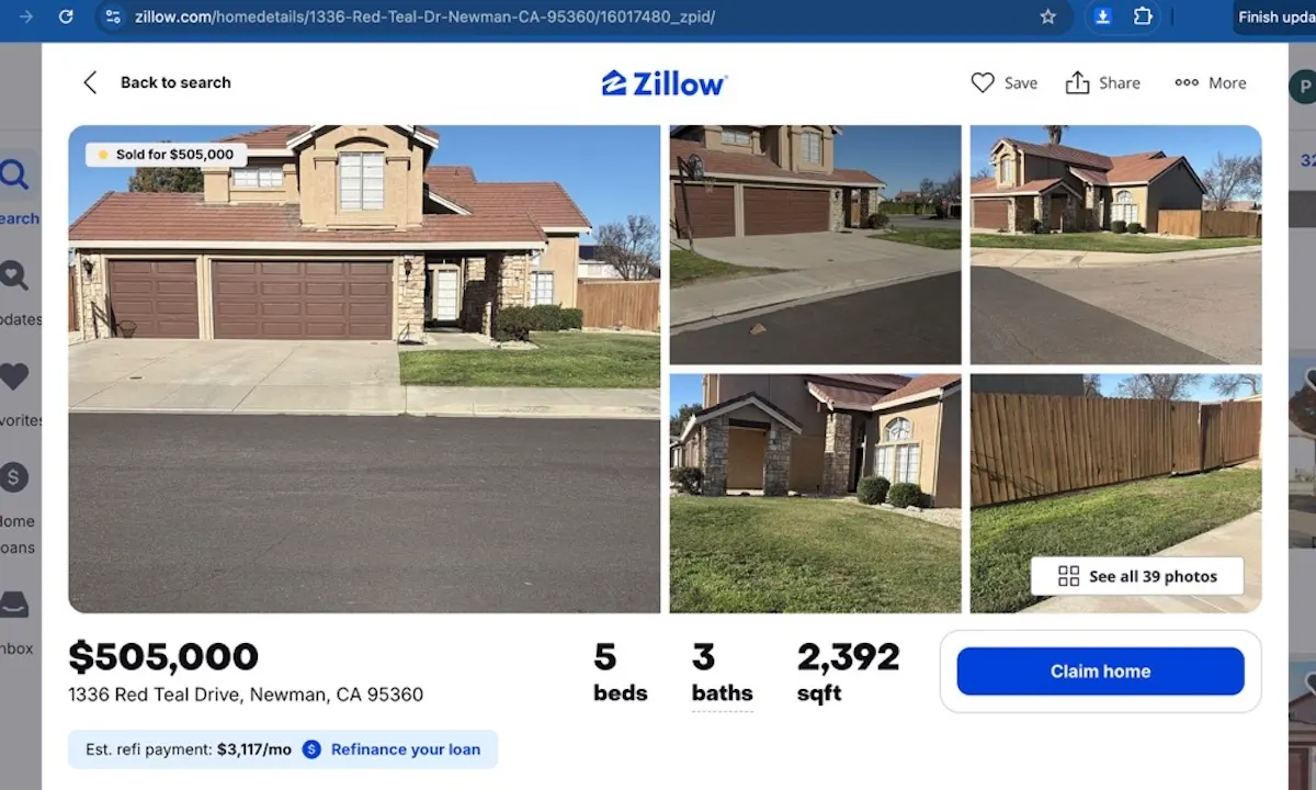 Zillow listing page with property images