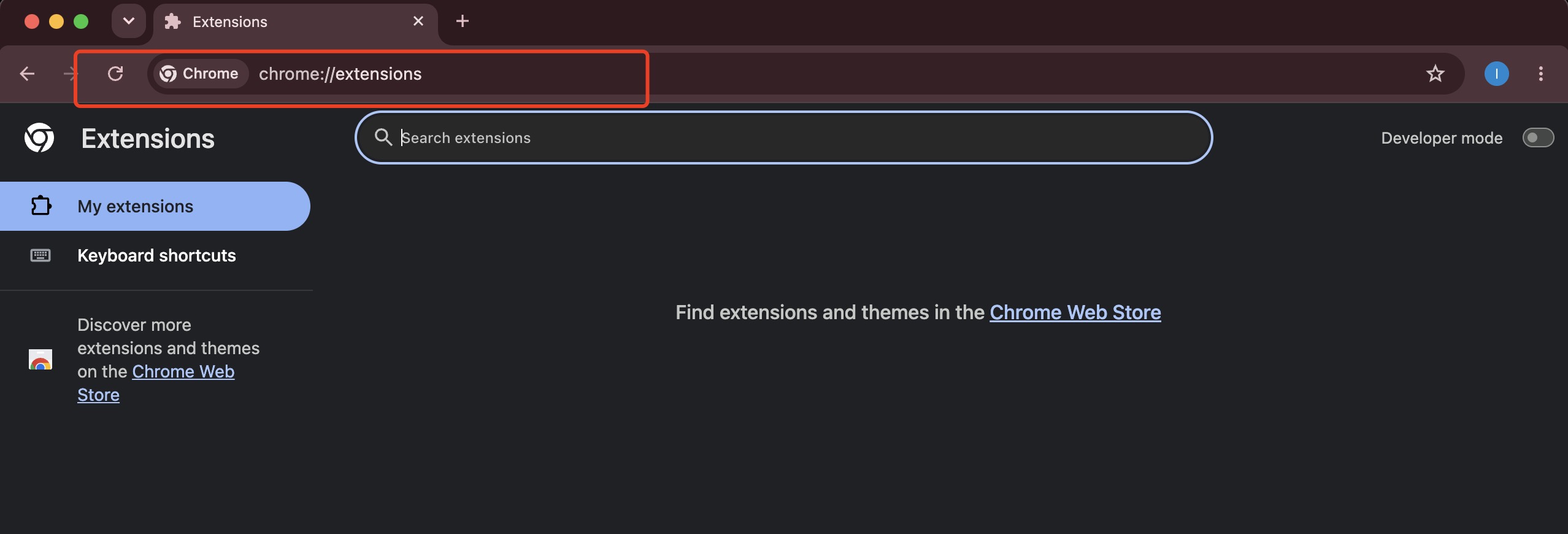 Chrome address bar showing chrome://extensions